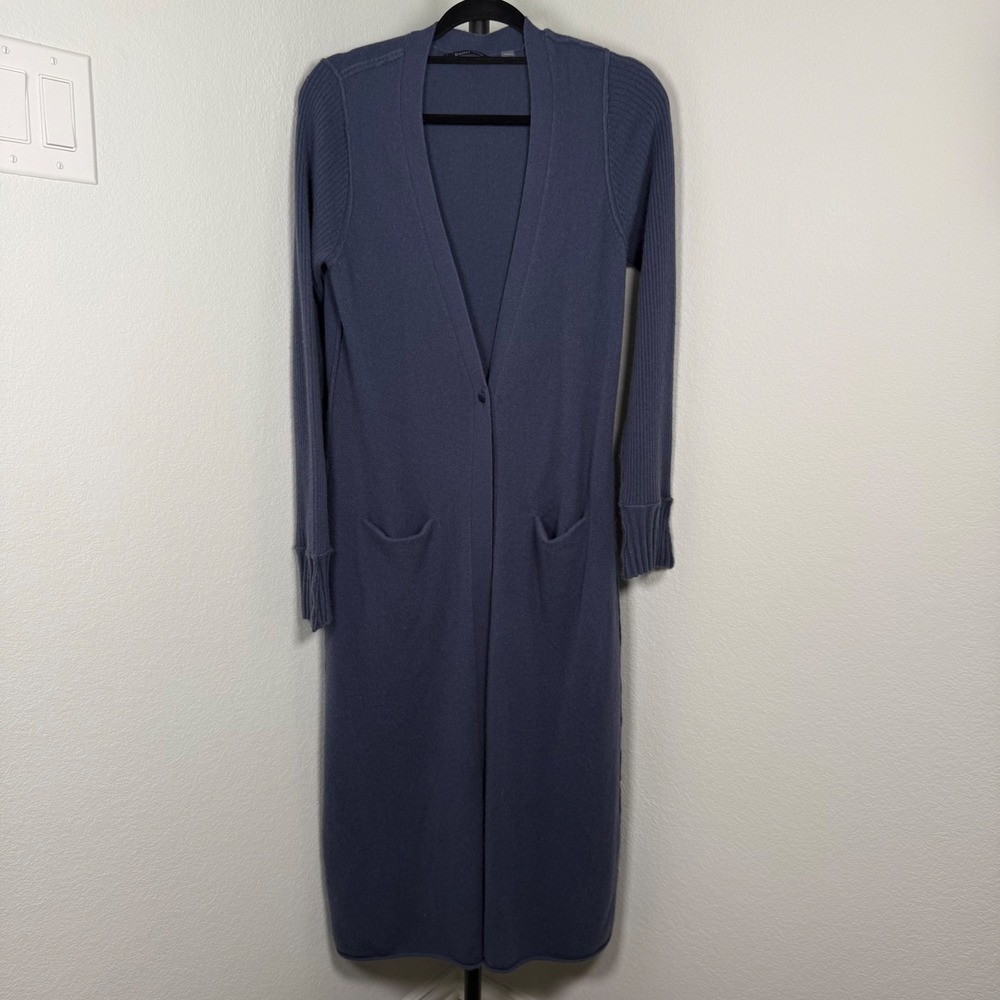 Brazeau Tricot 100% Cashmere Longline Duster Cardigan Blue V-Neck Sweater Size 2